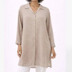 $198 Eileen Fisher 100% Linen Button Tunic Top Women Plus 3X Neutral Minimalist